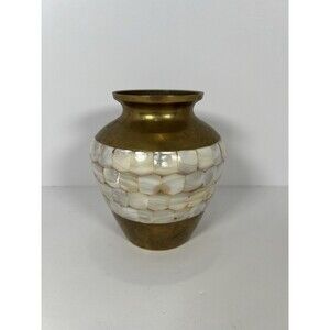 VTG‎ Brass and Mother Of Pearl Inlay Urn/base No Lid